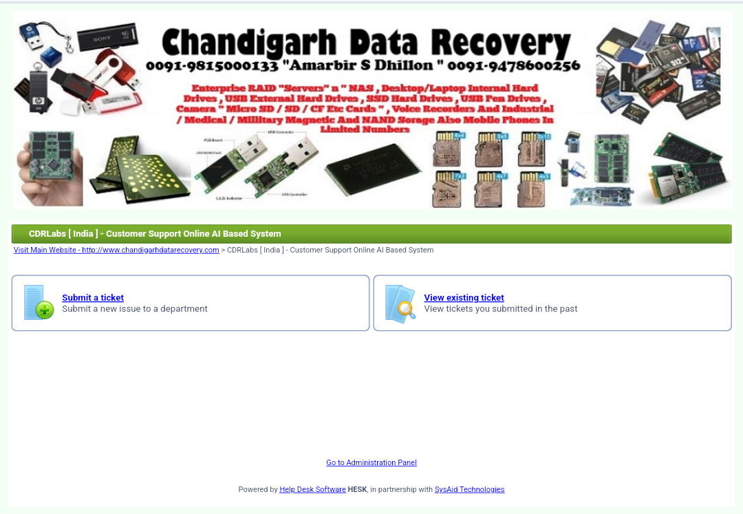 Chandigarh Data Recovery - Customer Helpdesk Section 
